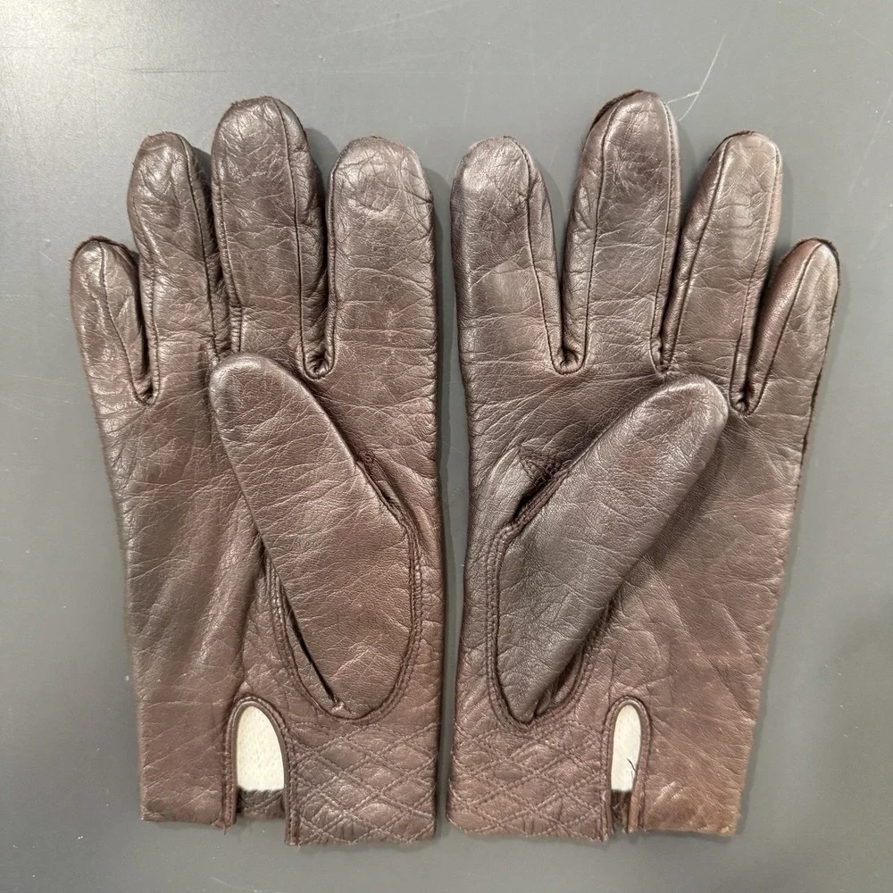 Vintage Fownes Women's Brown Leather Gloves Casual Fashion Driving Glove Lined 7